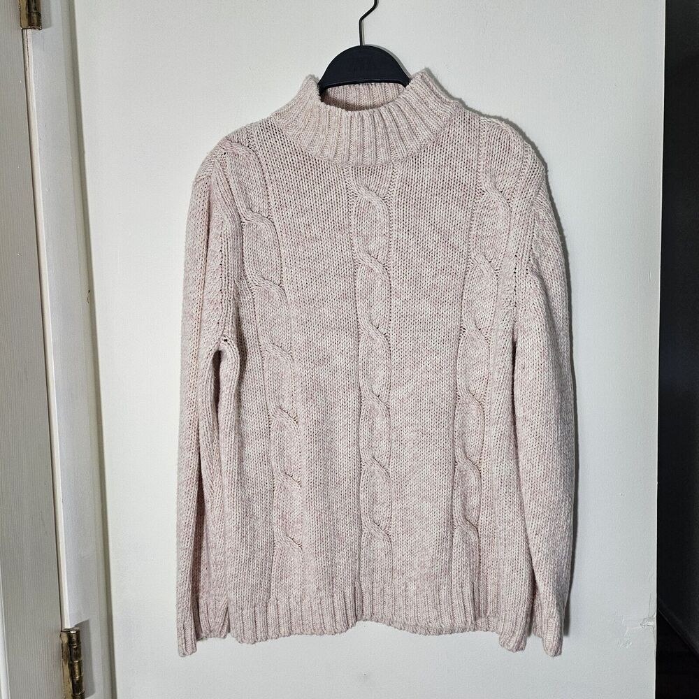 Vintage Carolyn Taylor Cable Sweater, Women's Size Small, Pink Flecked Mock Neck